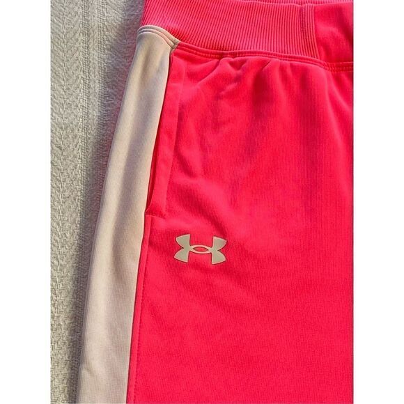 Under Armour Girls YLG Armour Fleece Pants - Cerise with White Trim - Picture 3 of 8